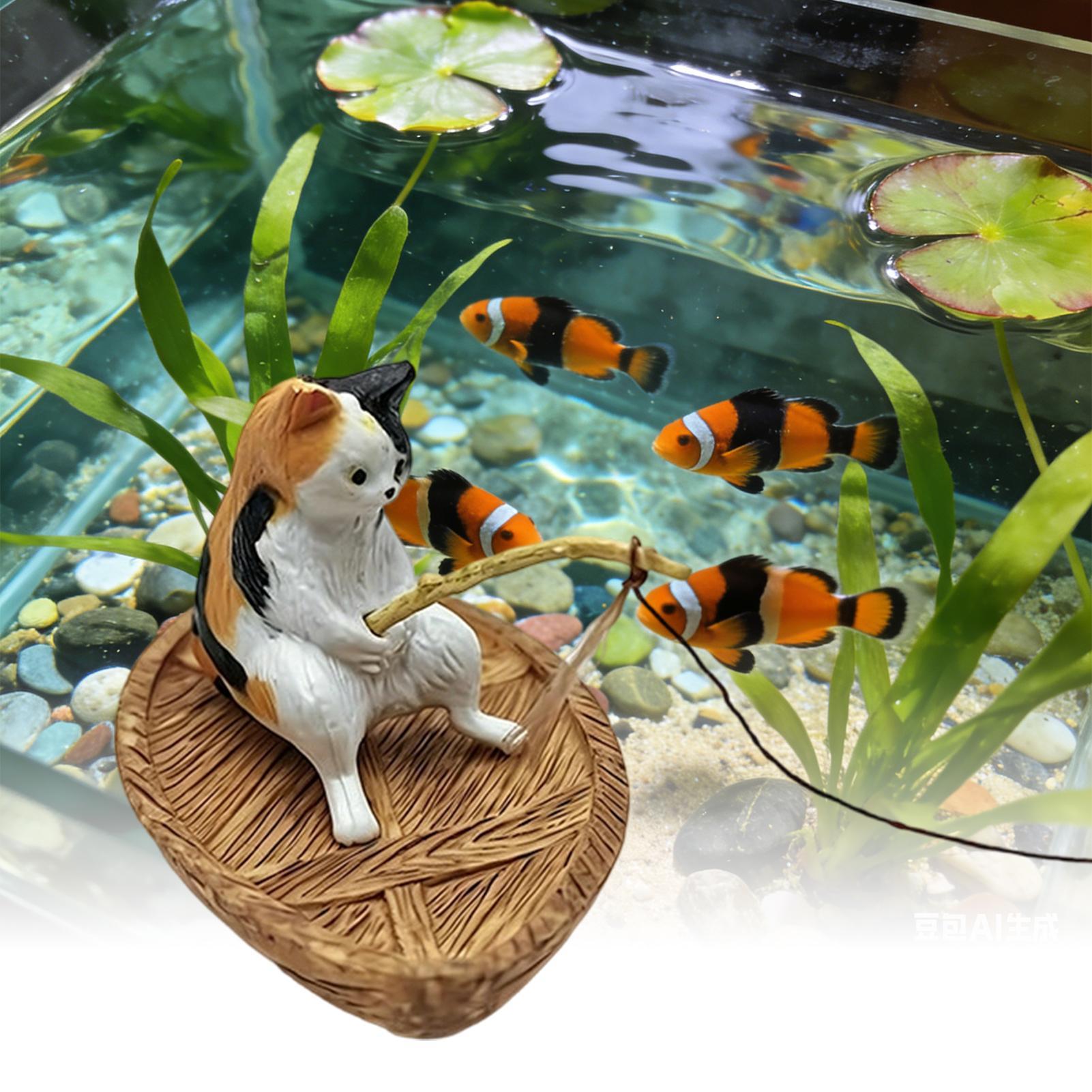 Fish Toys For Aquarium - Aquarium-Deko Schwimmendes Kätzchen beim Angeln Ornament