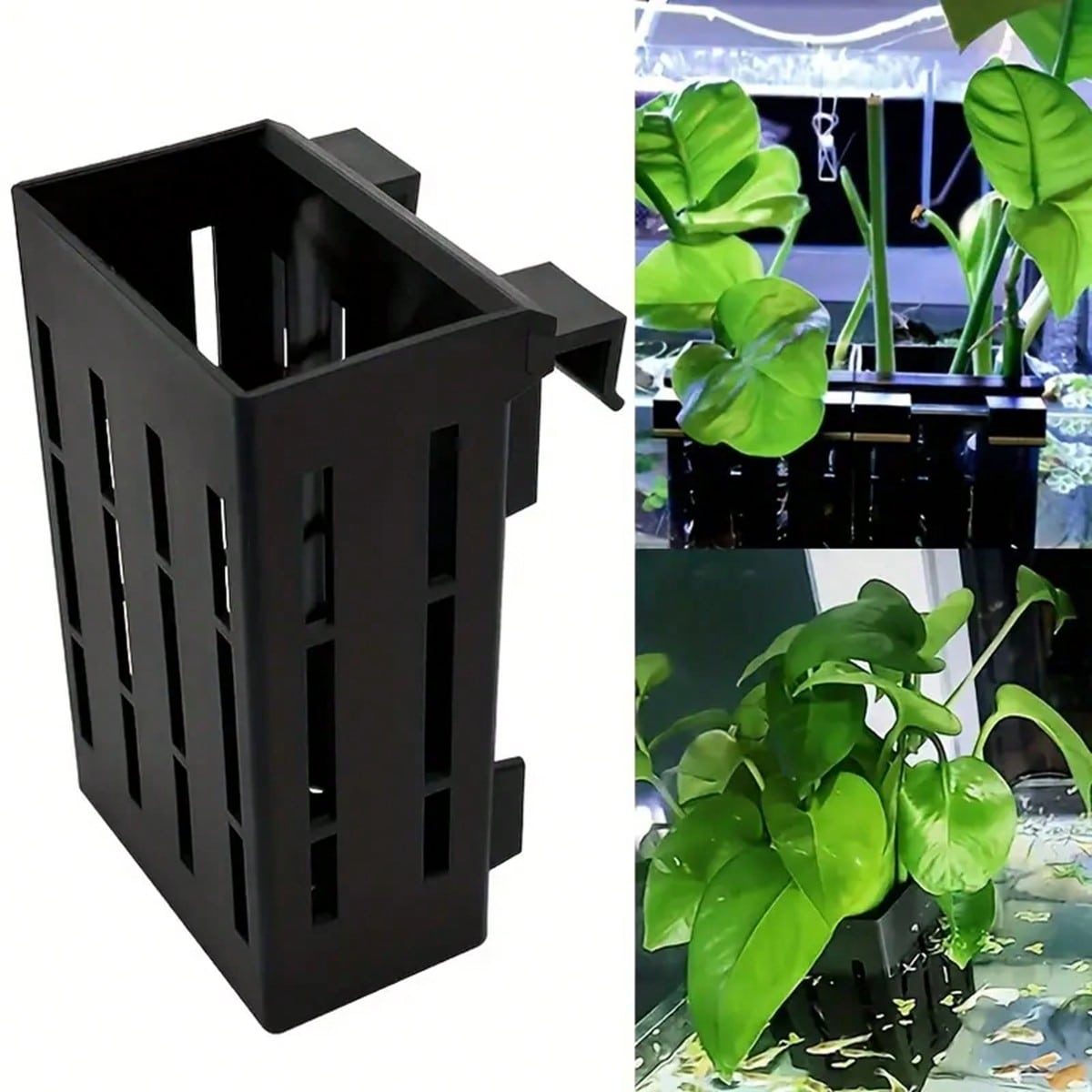 Aquarium Auto Top Off - Aquarium-Pflanzenhalter, schwarzer Kunststoffkorb mit Clip für