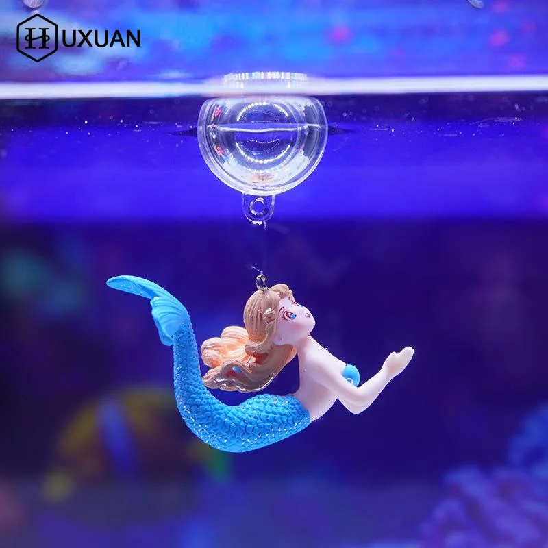 Aquarium Fish Beautiful - 2PCS Aquarium Suspension Meerjungfrau Figur Ornament